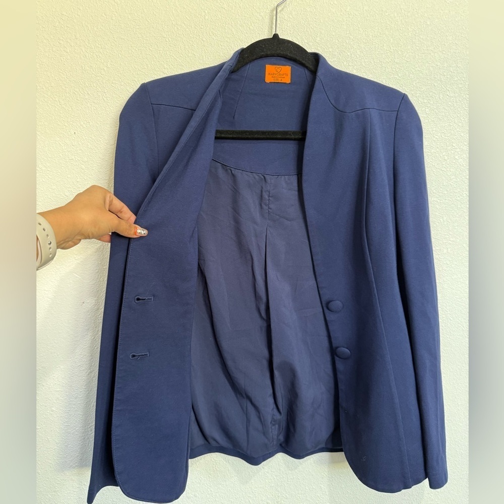 Marycrafts Navy Blue Structured Career Blazer Size 4 Business Office Work Jacket - Picture 9 of 9
